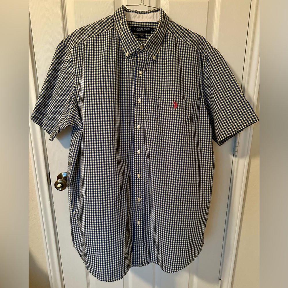 U.S. Polo Assn. Navy and White Checkered Shirt Size XLT